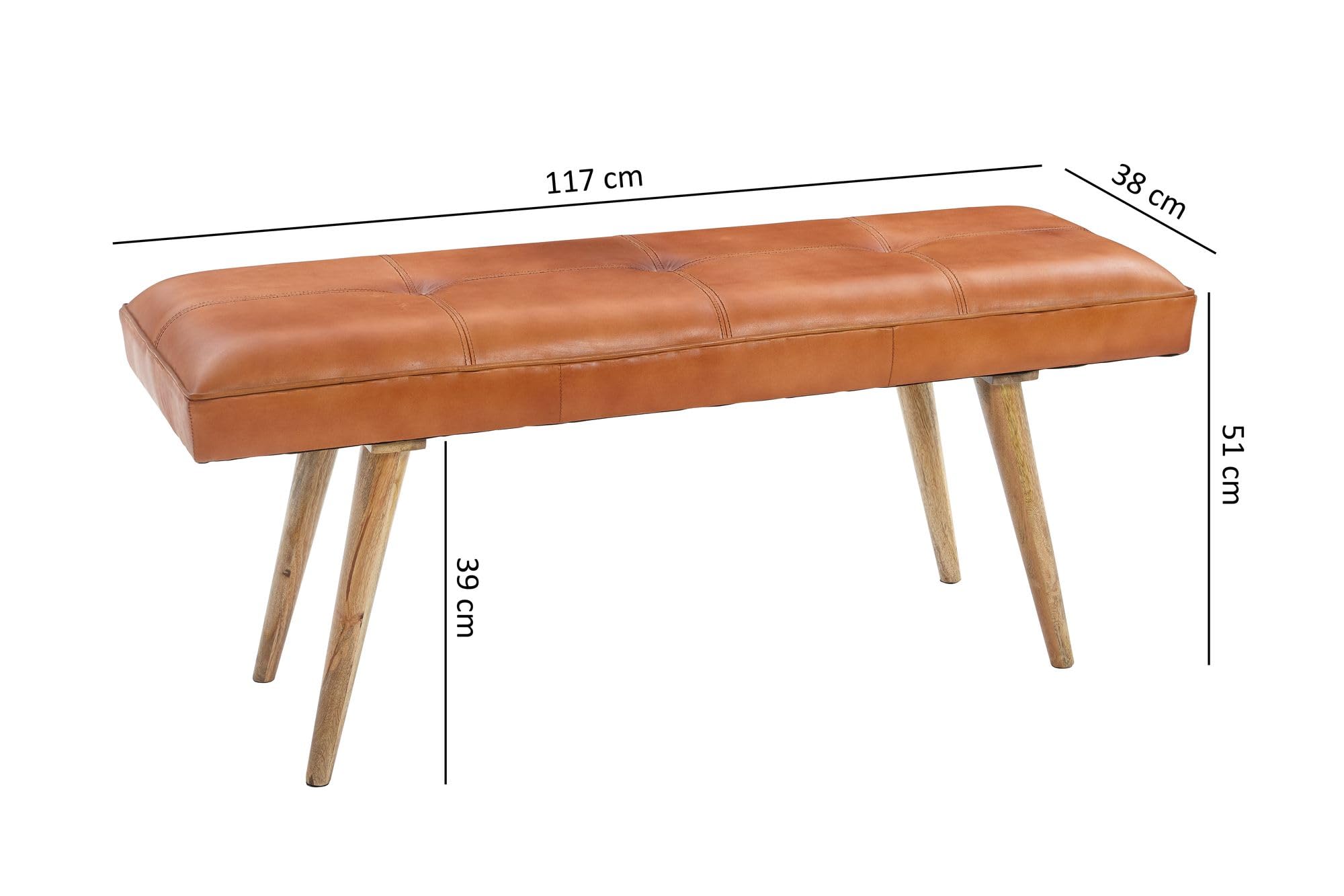 Banc en cuir massif bois 117x51x38 cm style rétro FineBuy