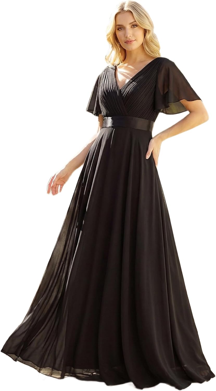 Ever-Pretty Women's Summer Short Sleeve Chiffon Empire Waist Floor Length Formal Bridesmaid Dress Mother of Bride Dresses