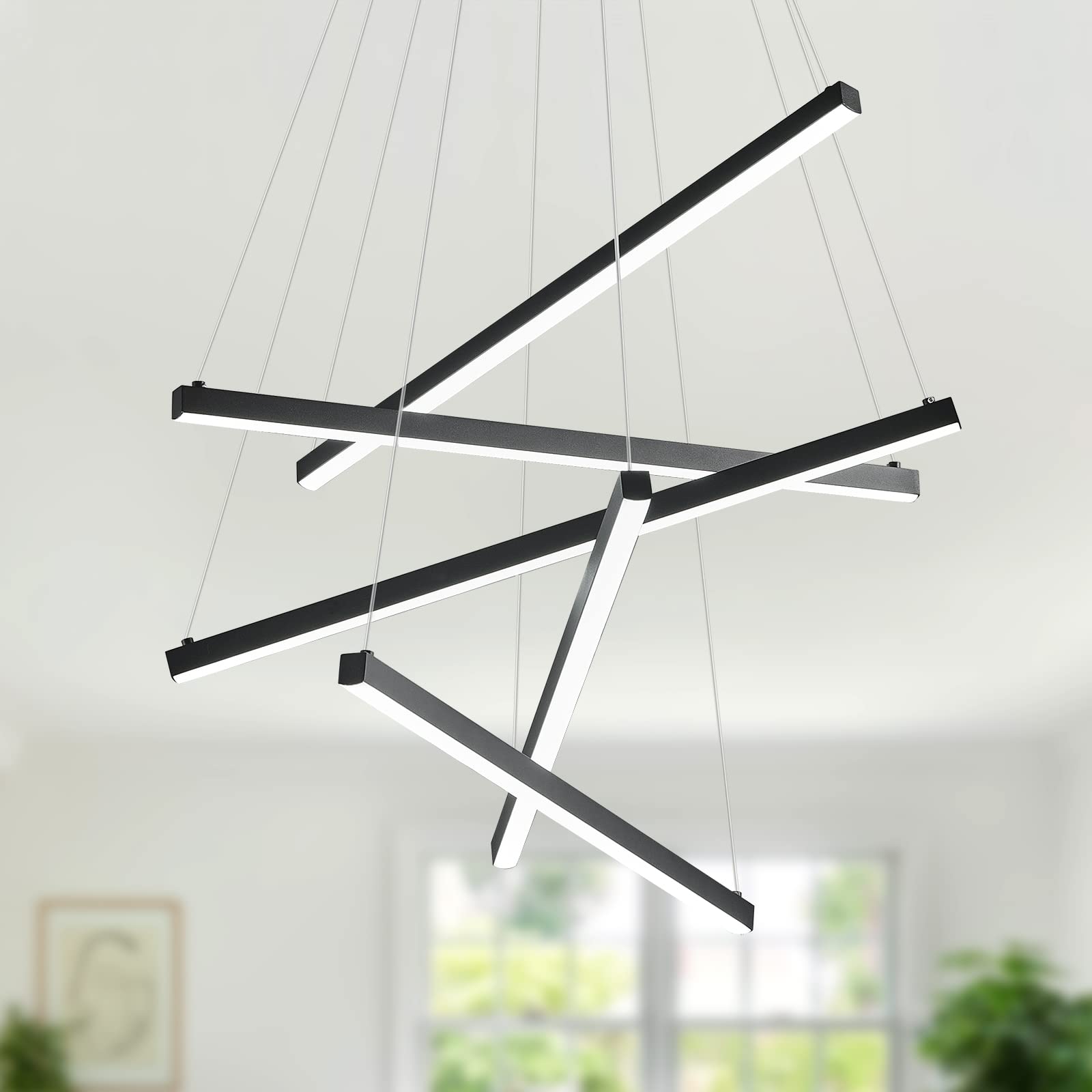 zhllmq Modern Chandelier Linear 5-Light LED Pendant Light Fixture Black High Ceiling Chandeliers for Dining Room Bedroom Living Room Foyer Entryway