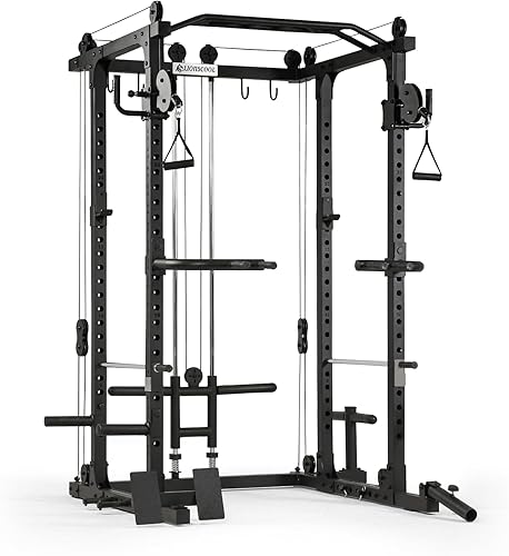 LIONSCOOL Master Power Rack & All-in - Jaula cruzada de cables para el hogargaraje, capacidad de 1500 libras, más fuerte, más segura y multifuncional