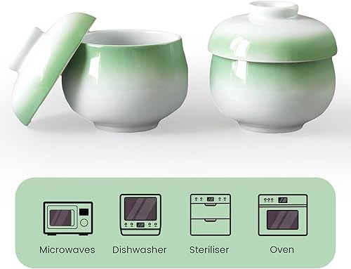 Miniatura 3 de Cinf Snack japonés de 6 onzas, juego de 2 ollas con tapa, cocina de vapor, cuencos de sopa de cerámica para servir huevos y verduras