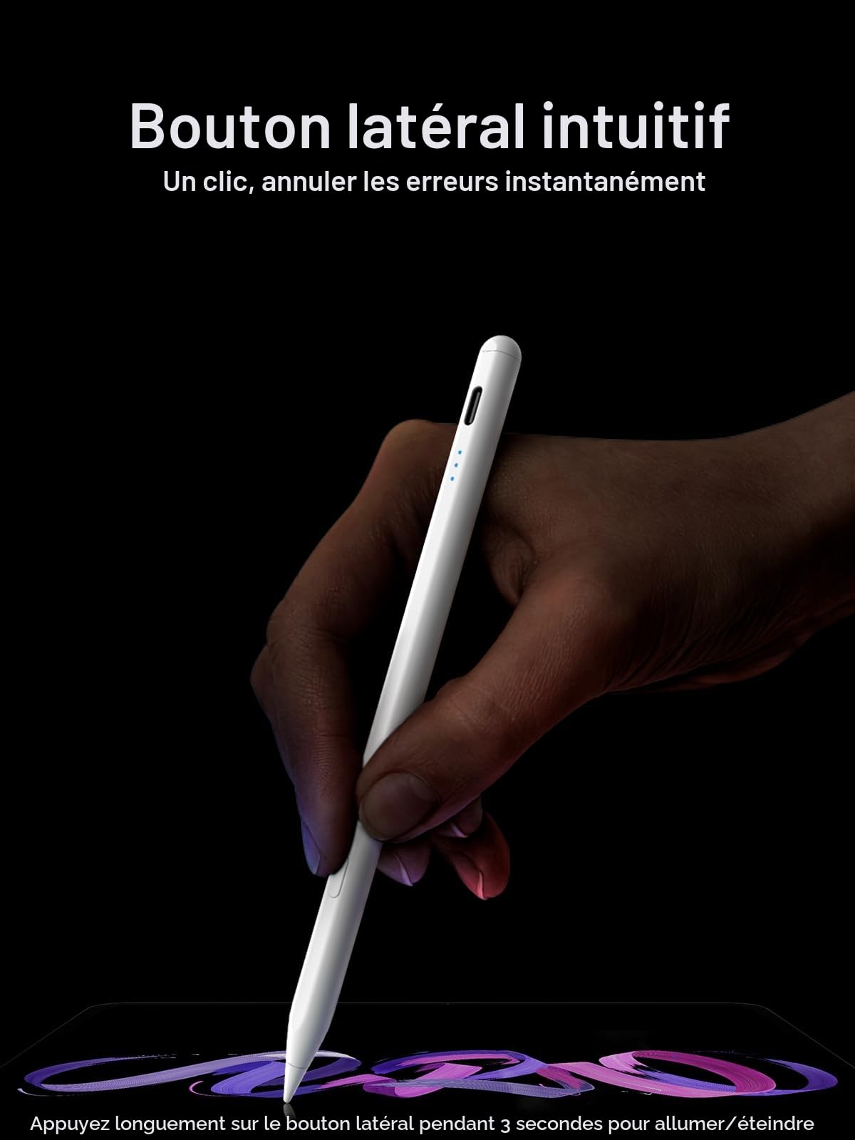 Stylet pour Apple iPad 2018-2026, Recharge Rapide, Rejet de Paume, Détection d'Inclinaison