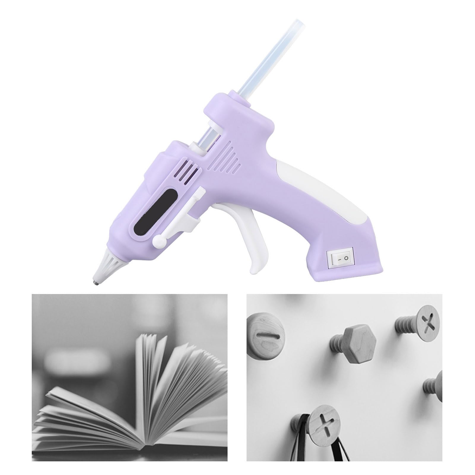 Hot Glue Gun, Cordless Hot Glue Tool with 10Pcs 7mm High Adhesion Glue Sticks, Rapid Heating, Sturdily Bonds Metal, Ceramics, Wood, Crafts, DIY Arts, Leather, etc (Violet)
