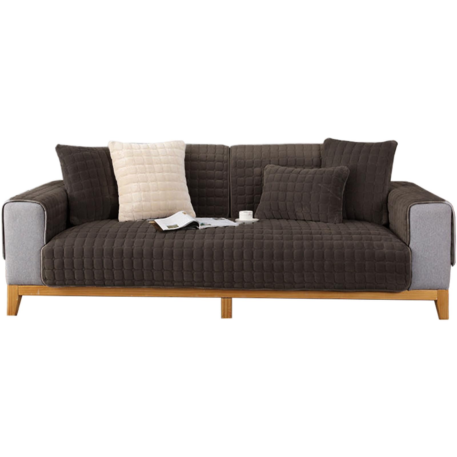 Thdsubb Sofa Cover Quilted Sofa Slipcover 1/2/3/4 Seater Velvet Thick Couch Cover L Shape Warm Non Slip Furniture Protector (Chocolate,110cmx160cm)
