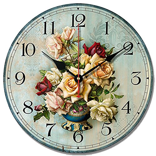 S.W.H - Reloj de pared con números arábigos, diseño de flores multicolor, 30,5 cm