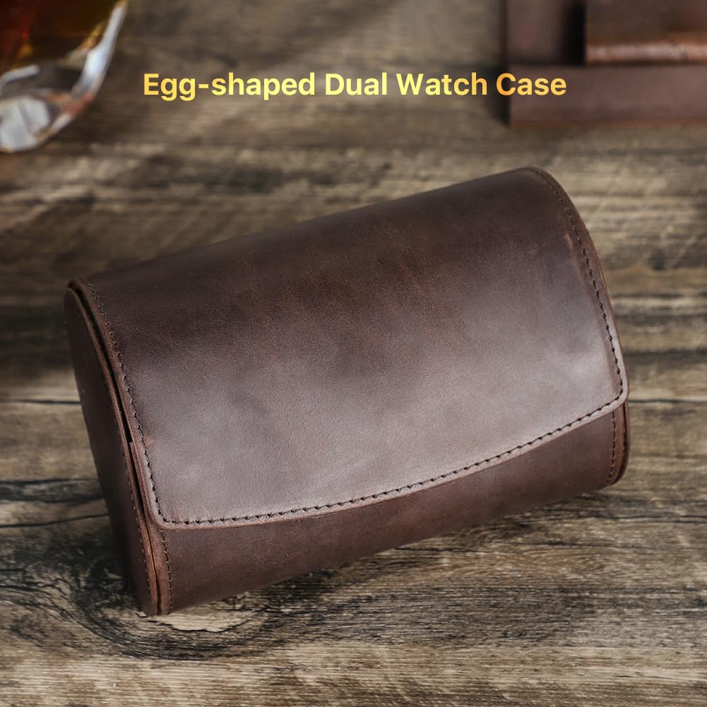 Étui de Rangement pour Montres Hiram, Coffret de Voyage en Cuir véritable pour 2 Montres avec Coussin Amovible, Organisateur de Protection Portable pour Deux Montres.