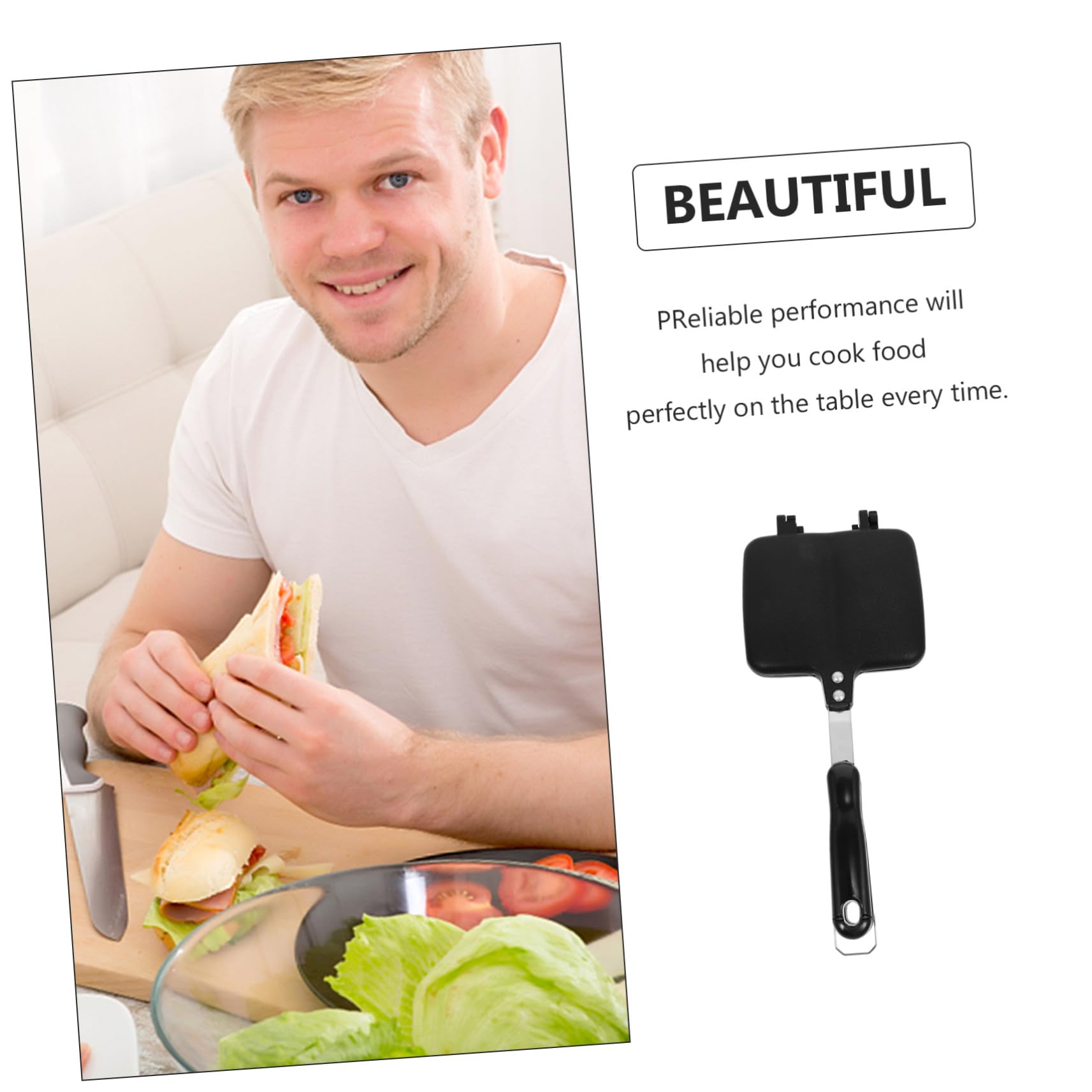 Cabilock Doppelseitige Aluminium Sandwich Backform mit Antihaftbeschichtung für Brottoast Platzsparend mit Griffloch Schnelles Erhitzen für Küche Frühstück