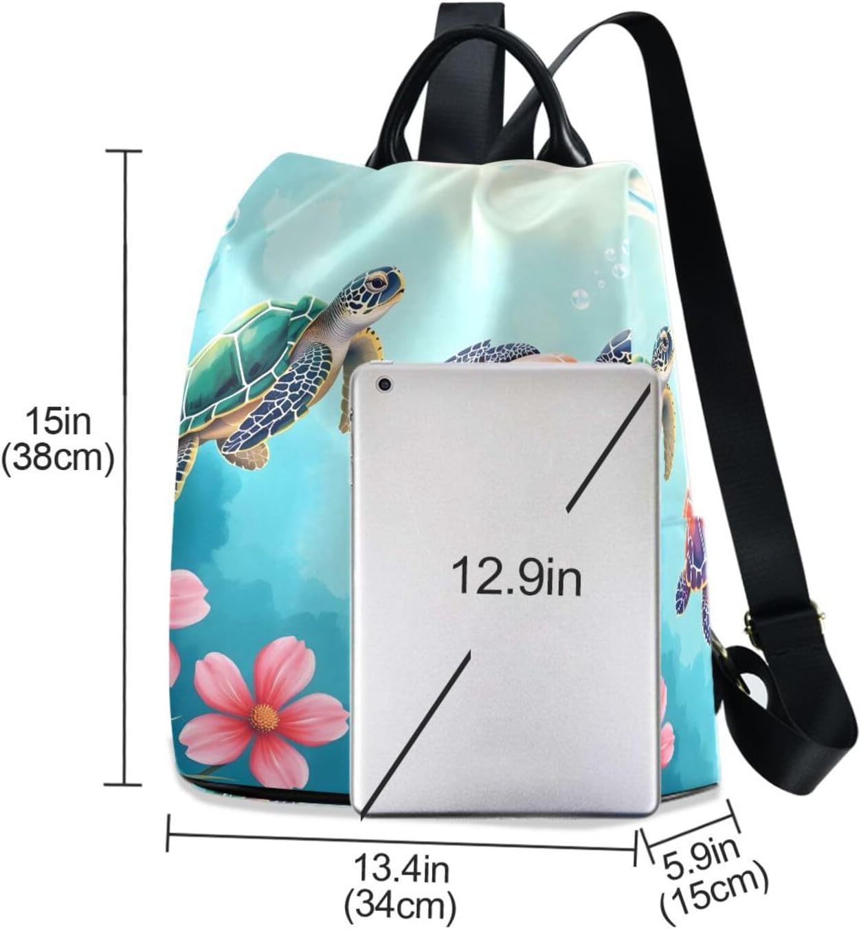 ALAZA Sea Turtle Pink Flowers Backpack Purse for Women Anti Theft Fashion Back Pack Shoulder Bag
