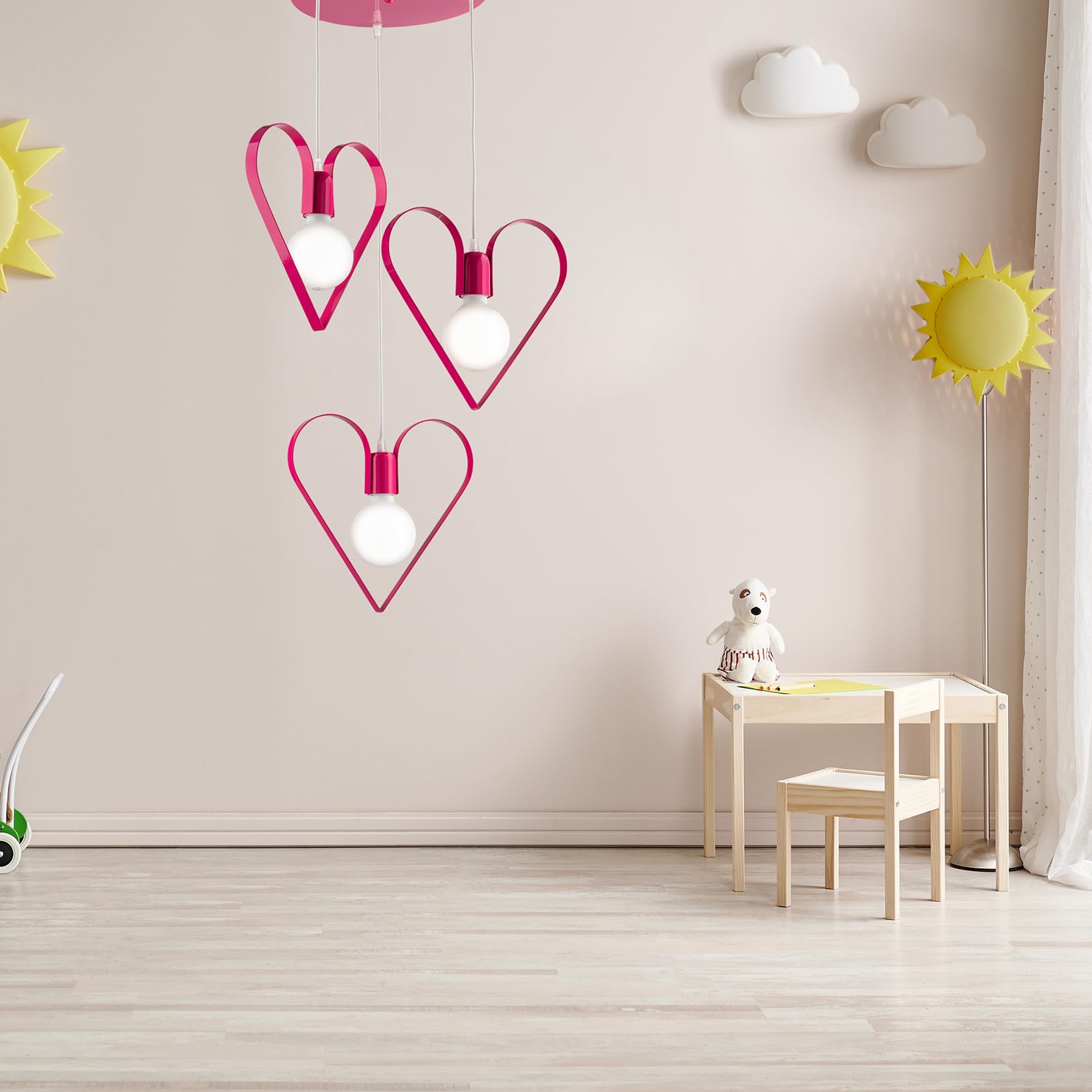 Light&More Lampadario per cameretta cuore 3 luci fucsia