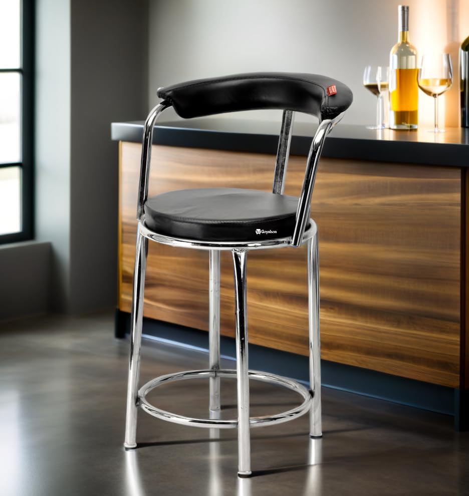 Image of Comfortable Computer Labs Hostel School Library Chair Without arm Rest with Steel Frame & Cushion seat Back, Chair Stool (1, Black, Chrom Steel Frame)