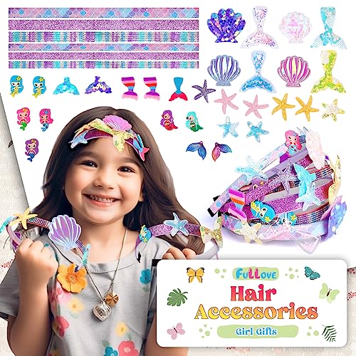 Fullove Hair Accessories Mermaid Toys Gifts for Girls: 6 7 8 9 Year Old Art Crafts Set DIY Jewellery Making Sets for Girl Age 5-12 Hair Gifts Headbands for Girly Girls Princess Presents - Image 3