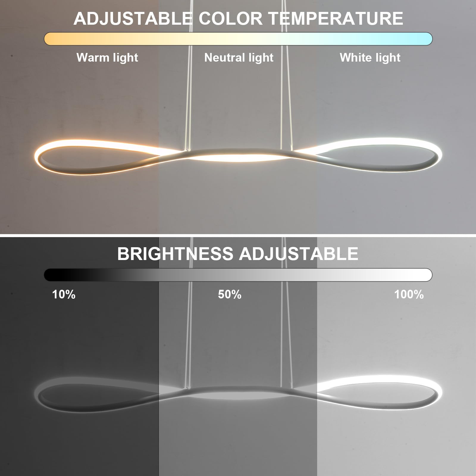 Lampada a Sospensione Moderna a LED, Lampada da Cucina da 90 cm Dimmerabile, Lampada a Sospensione Regolabile in Altezza per Soggiorno, Lampadario Camera da Letto da 32W(Bianco)