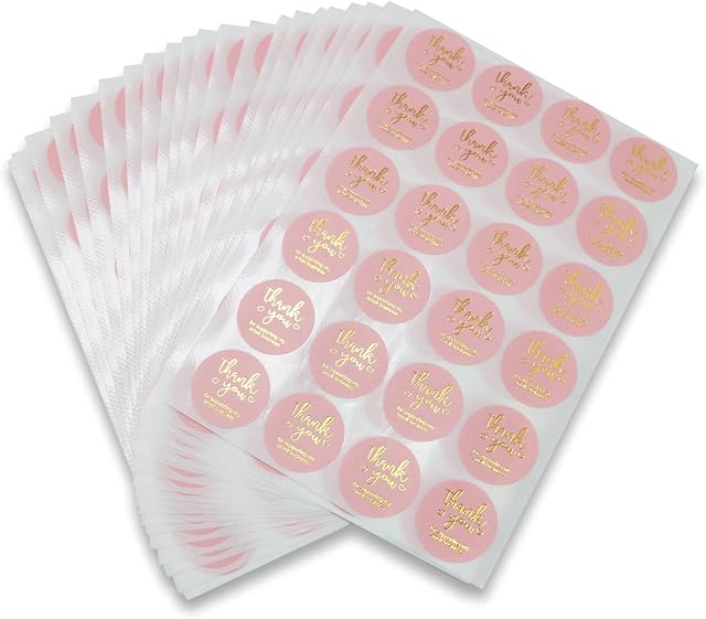 HEIGOO 504 Pcs Thank You Stickers,Round Blush Thank You Decorative Sealing Stickers,Use for Gifts Bags, Envelopes, Bubble Mailers, Wedding