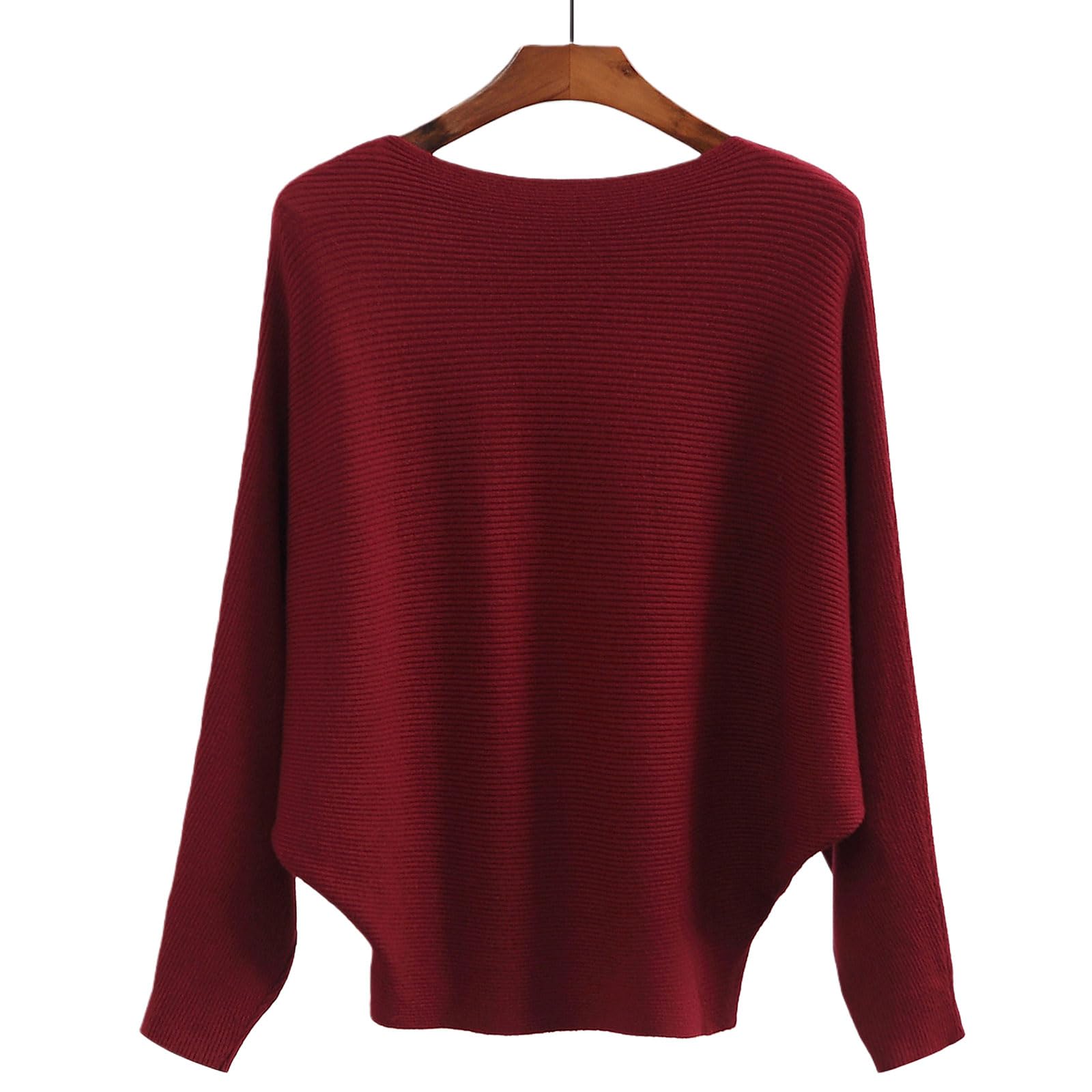 Womens Boat Neck Bat Sleeve Knitted Sweater Women Oversized Boat Neck Batwing Sleeves Slouchy Pullovers Tops