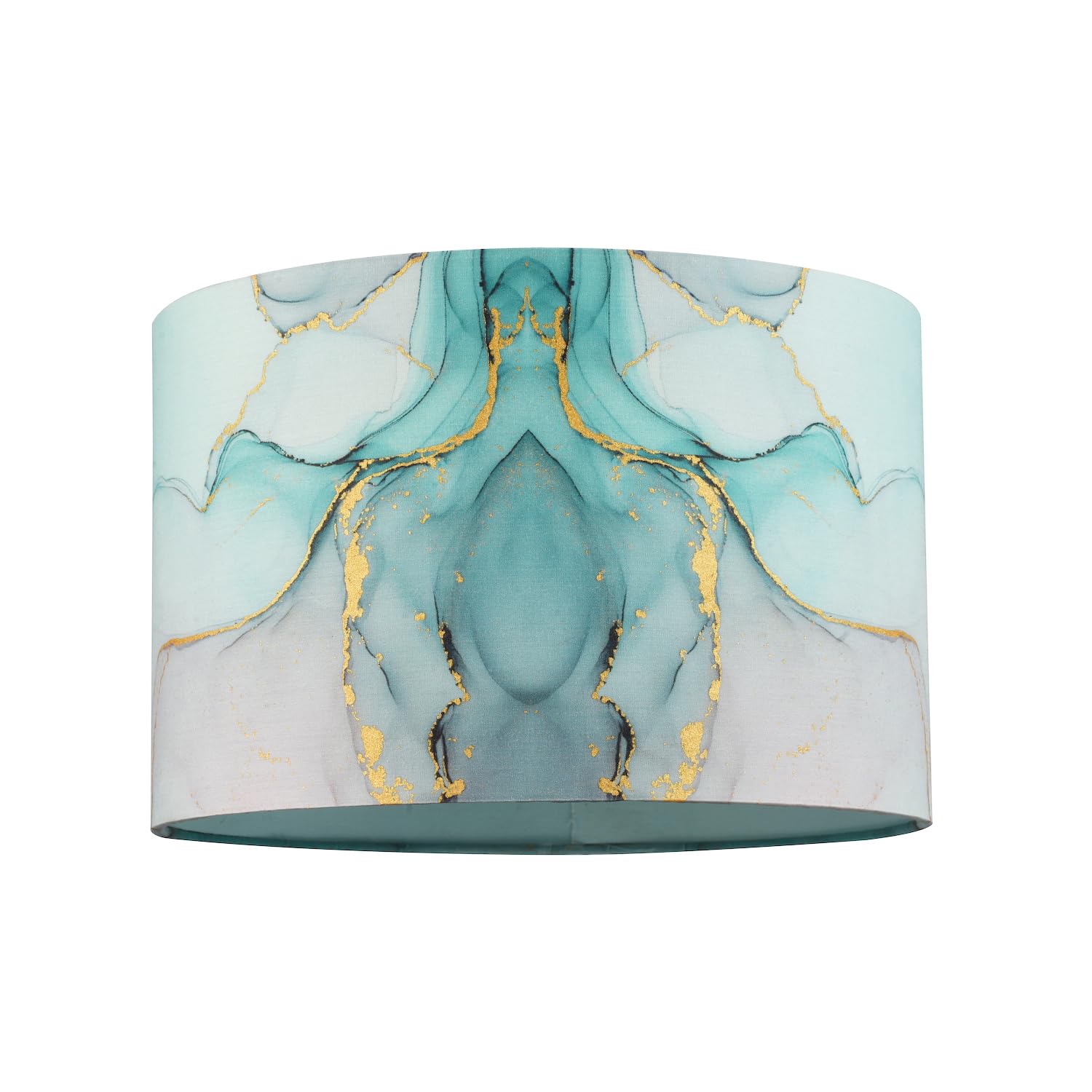 Contemporary Drum Lamp Shade in Marble Effect Cotton Fabric Duck Egg Turquoise and Pink with Shiny Gold Foil | 20cm x 30cm by Happy Homewares