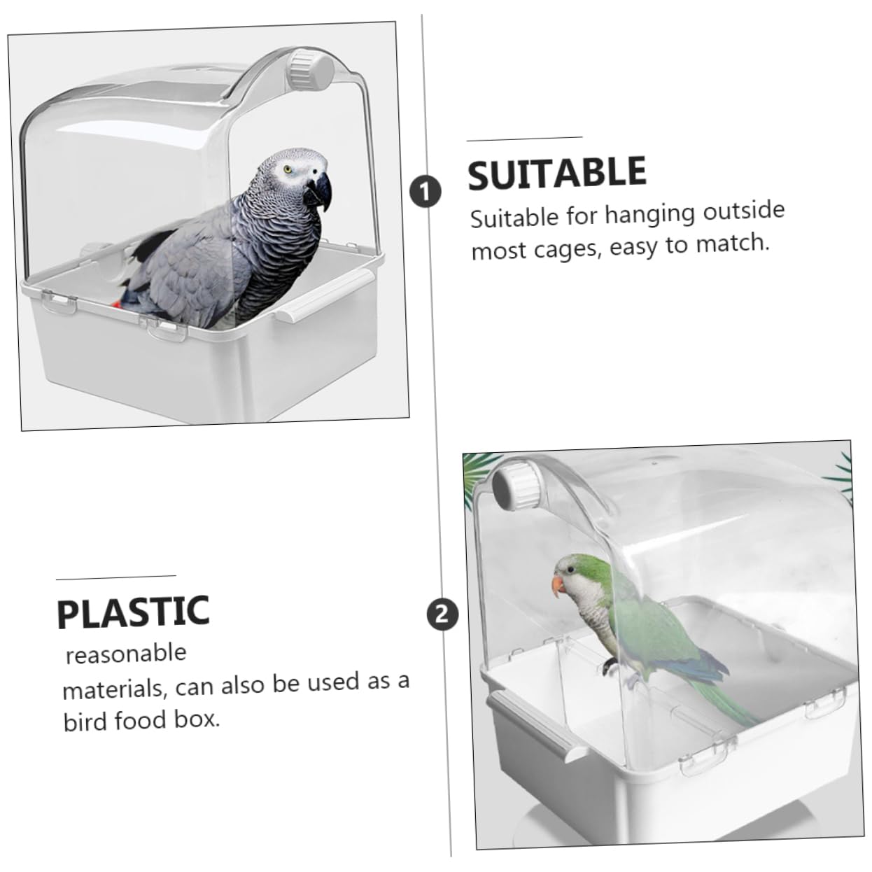 Wellensittich Badewanne aus Kunststoff mit Wasserinjektor zur Natürlichen Fellpflege und Steigerung der Aktivität für Vogelkäfige Weißes Vogelbad Zubehör für Nymphensittiche