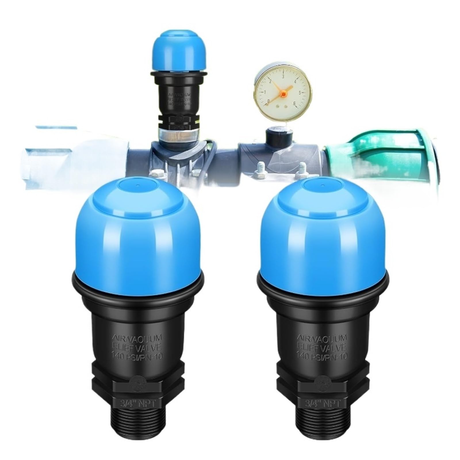 Paquete de 2 válvulas de expulsión de aire, rosca macho de 3/4 pulgadas, alivio de aire, purgador de aire, irrigación, ahorro de agua for sistemas de goteo agrícolas(1 Inch-blue)