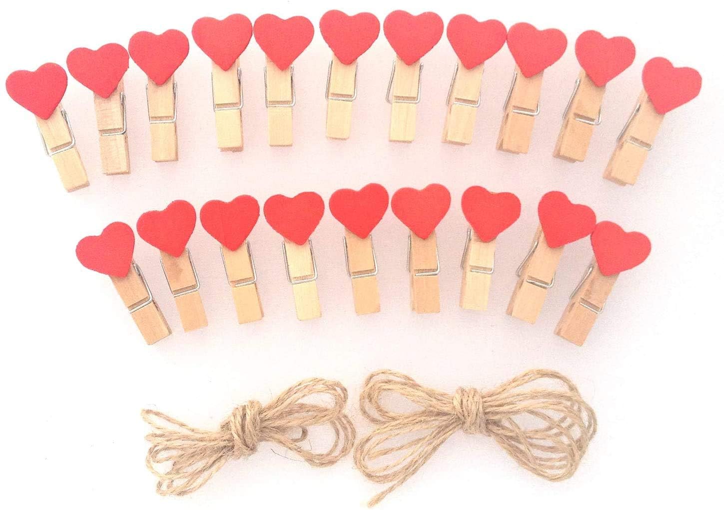 Prescent Pack of 20 Mini Red Heart Wooden Photo Paper and Multipurpose Clips with String (B0CBMTBFM1) Amazon Price History, Amazon Price Tracker
