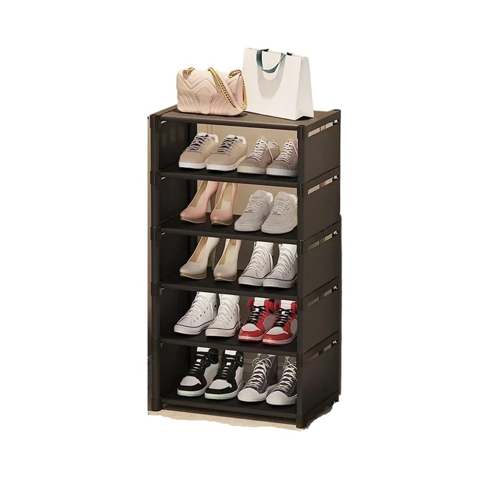 Étagère à chaussures réglable 6 niveaux meuble rangement chaussure noir gain de place coulissant