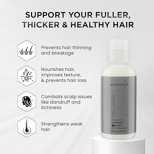 Miniatura 3 de Moehair Champú Hair Guard de tamaño de viaje, apto para viajes, engrosamiento y volumen del cabello, infundido con aceite de argán, ginseng y