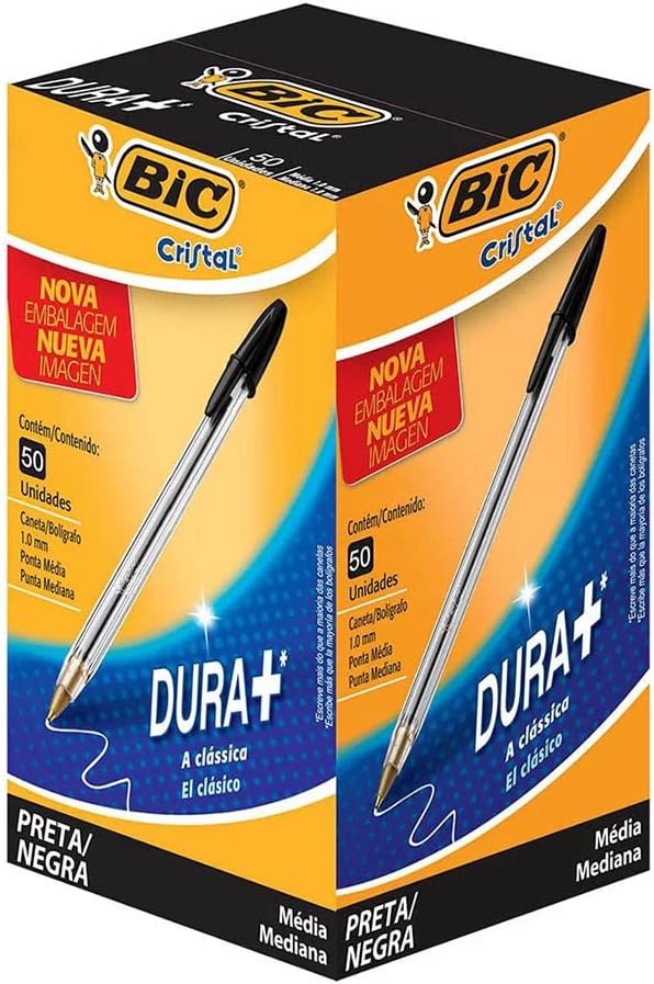 BIC Cristal Original Smudge Free Ballpoint Pens, Ideal for School, Black, Medium Point (1.0mm), Pack of 50