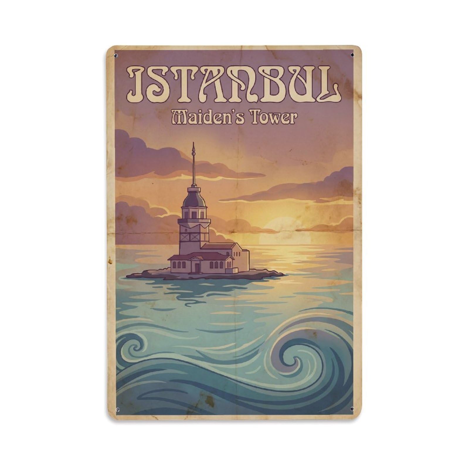 Gead 8X12inch Style Vintage Travel Istanbul Maiden Tower Romance Metal Tin Sign