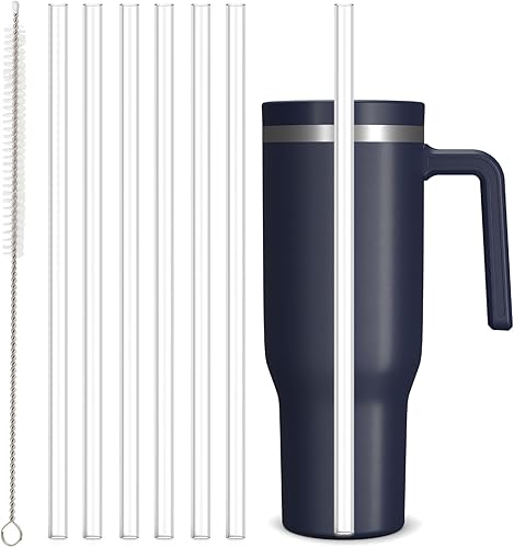 Miniatura 1 de Paquete de 6 popotes de repuesto para vaso Hydrapeak Voyager de 40 onzas con asa, popotes transparentes reutilizables con cepillo de limpieza,