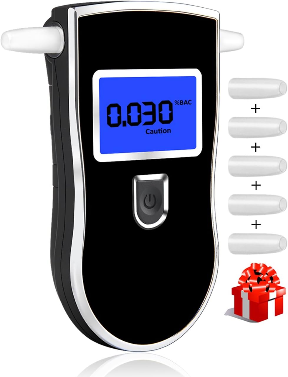 Breathalyzer, Professional Alcohol Detector Breathalyzers Tester Portable Brethalyzer Highly-Accurate Result Fast Respond Speed Alcohol Breathalyzer with LED Screen and 5PC Mouthpieces