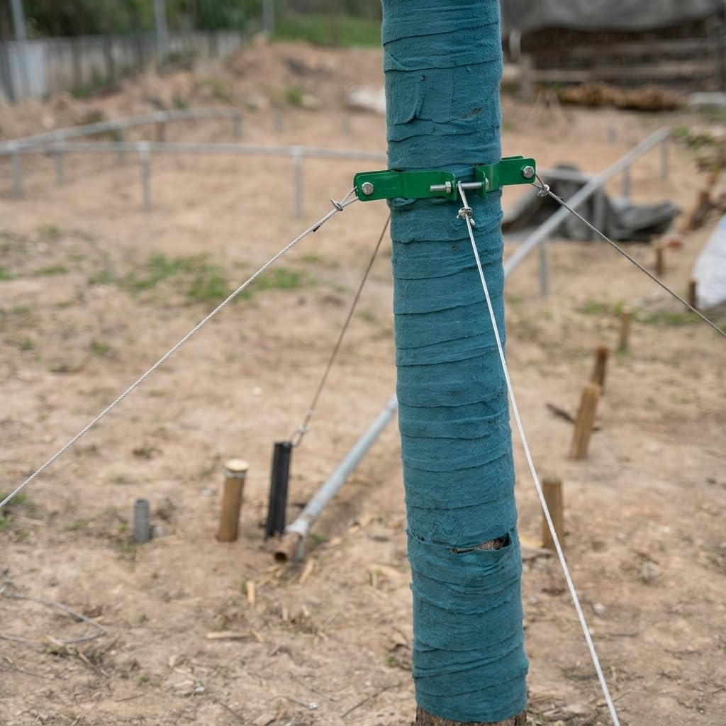 Kit Fijación para Árboles con Cuerda Metálica y Tensores - Protege Árboles Inclinados y Recién para Jardines, Color Original galvanizado, 4 Metros