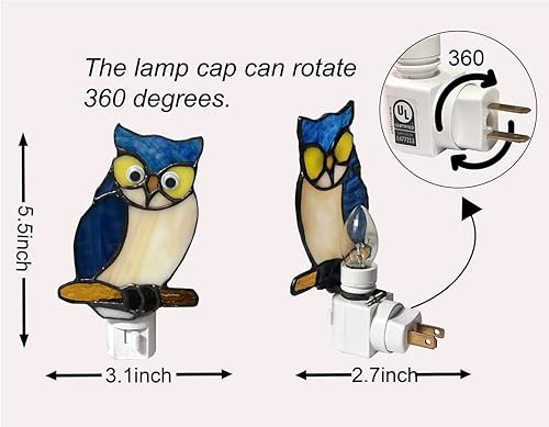 Miniatura 4 de HUIMIEJU - Luz nocturna de búho de cristal de color, luz nocturna de animales para habitación de niños, enchufe de pared, luz de búho de vidrio