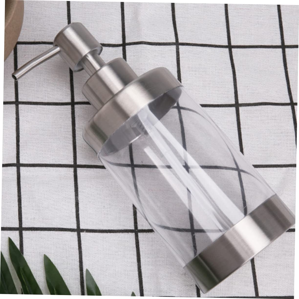 Dosatore Sapone Liquido 350ml, in Acciaio Inox e Acrilico, Flacone Trasparente Ricaricabile, 2 Pezzi per Bagno e Cucina