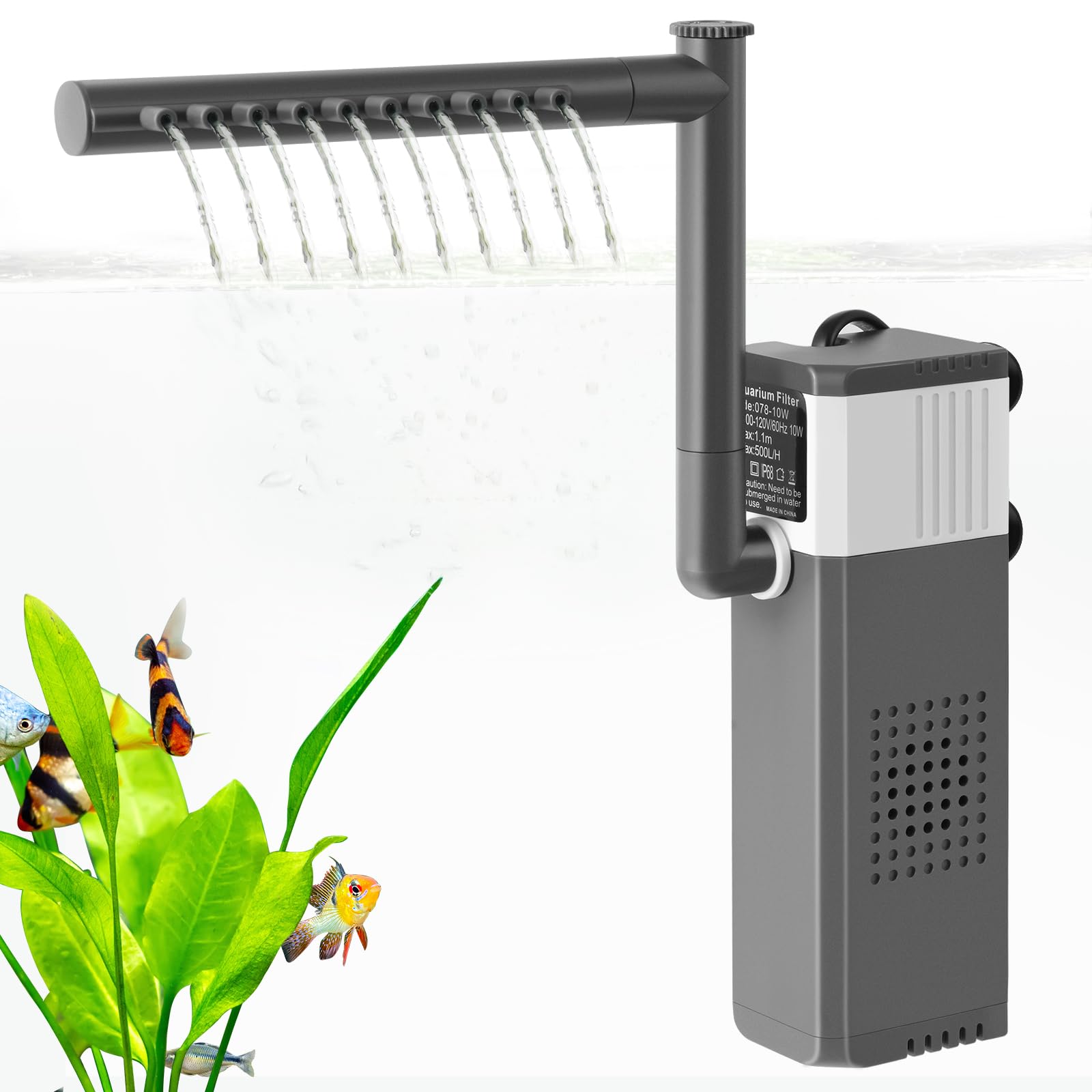 8W 12W Leistungsstarker Aquarienfilter für 40–180L Aquarien, Leise 3-in-1 Aquarium Filter, 400LPH 700LPH Einstellbarer Aquarium Innenfilter für Schildkröten-/Garnelen-/Zuchtbecken