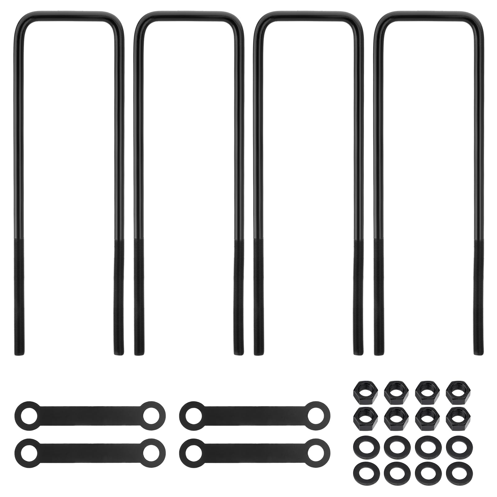 Photo 1 of Racewill 16 inch Square Bend U-Bolt Kits, Heavy Duty Steel Square U-Bolts with 6 inch Tie Plates for Truck Chassis