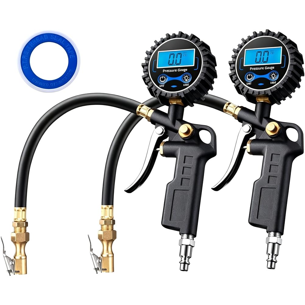 2 Sets Digitale Reifendruckmesser mit Aufpumpfunktion, 250 PSI, Schnellanschluss für Pkw, SUVs, Wohnmobile