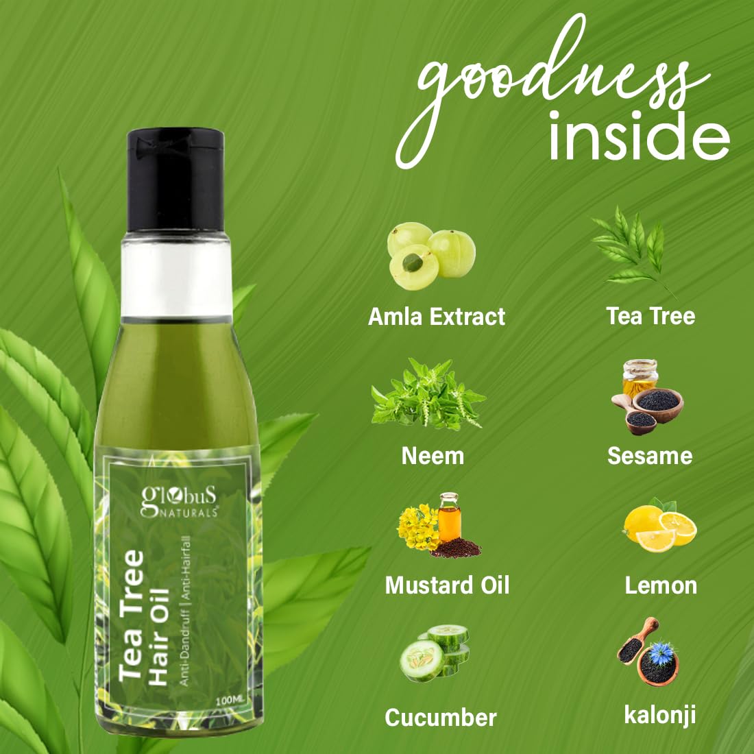 Globus Naturals Tea tree Hair Oil 100 ml, for dandruff & ichy scalp conditions, with 14 ayurvedic herbs, 100% Natural & Organic, SLS Free, Paraben Free 1