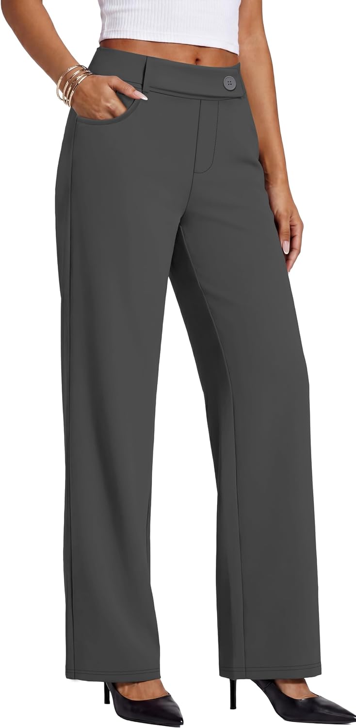 Sampeel Womens Pants Dress Work Slacks with Pockets High Waist Wide Leg Stretchy Pull On Business Casual Outfits
