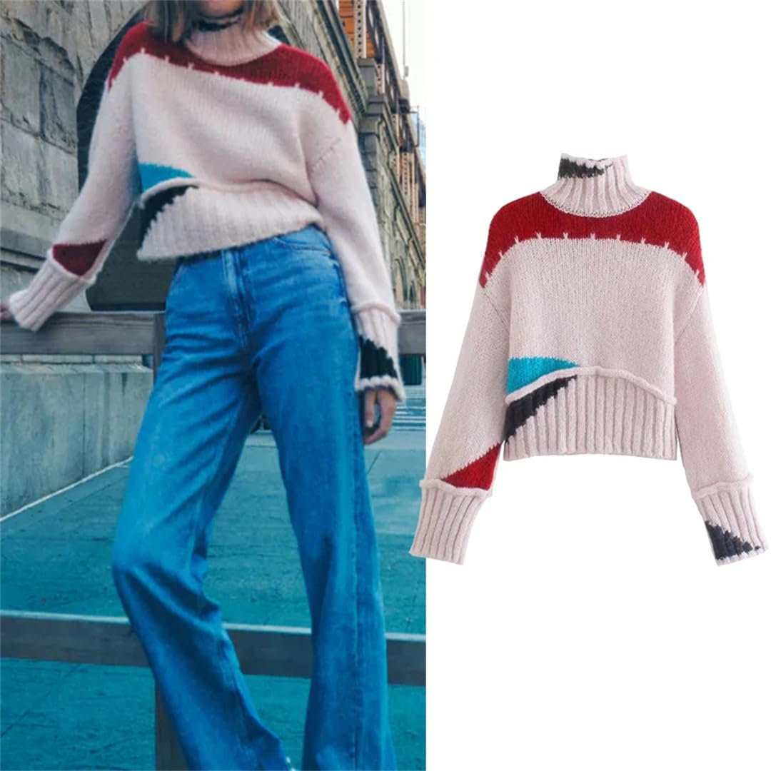 Sweter z golfem damski dzianinowy krótki sweter sweter jesień top z długim rękawem