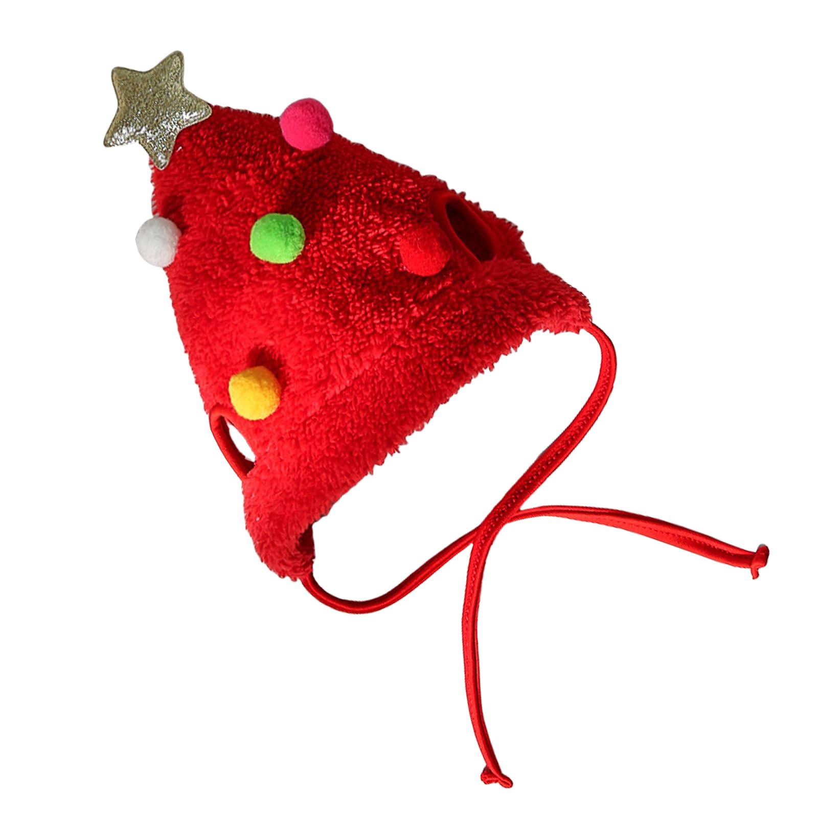 Sehuby Red Hat Colorful Balls Fun Headwear,Reindeer Christmas Tree Headwear Hat For Pet Decorations Reindeer Star Pompoms Christmas Dog Headwear Photo Props
