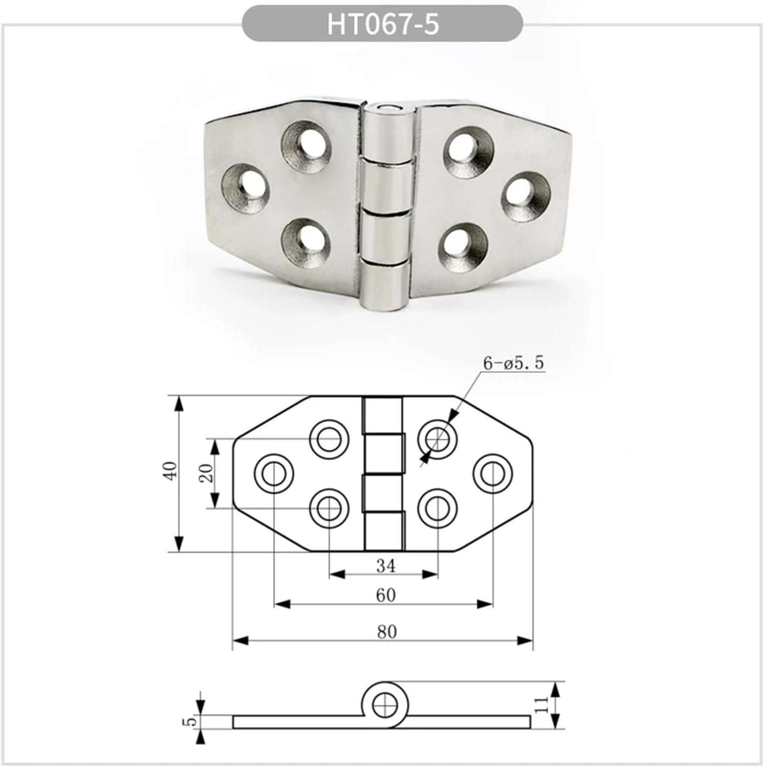304 Stainless Steel Hinge Extended and Thickened Mechanical Industry Hardware Load-Bearing Flat Folding Flap 1Pcs(067-5)
