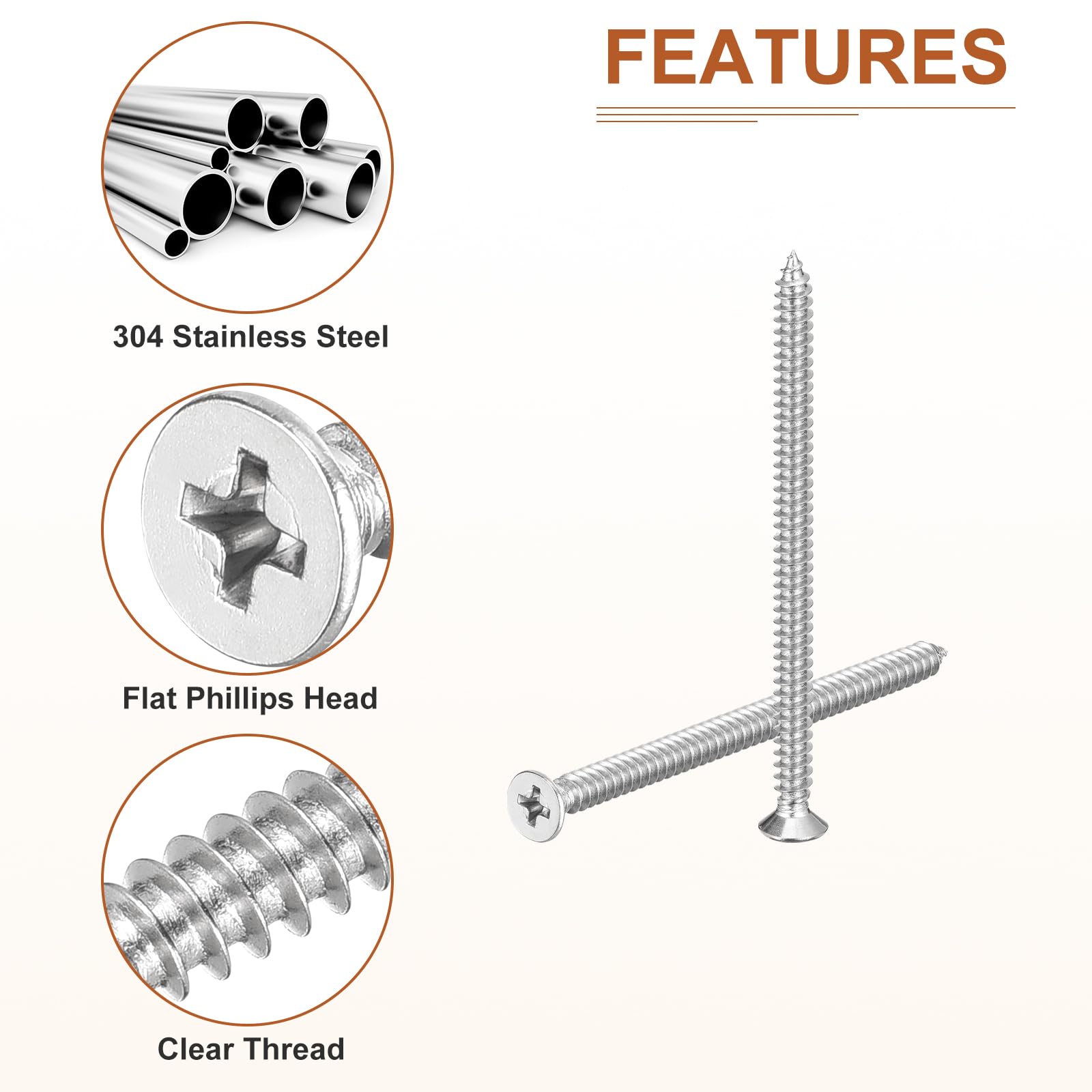DTGN 20Pcs M5x80mm Flat Head Wood Screws, 304 Stainless Steel Phillips Self Tapping Screws - Good for Woodworking Furniture - Silver - Image 4