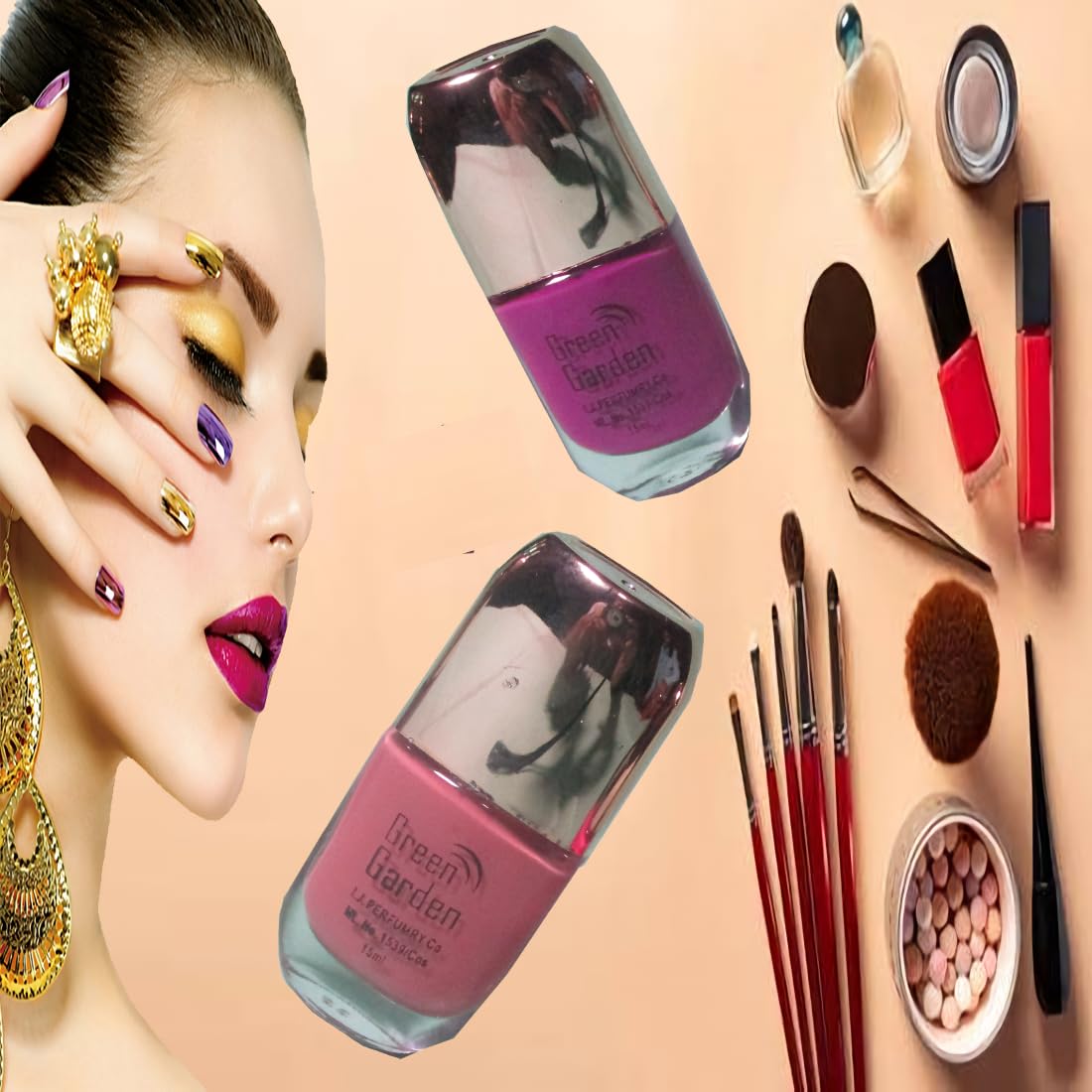 Green Garden Nail Paint Polish Enamel Set of 2, 15 ml Each | Glossy Shiny Finish, Fuchsia Pink & Purple, Chip Resistant Formula, 15 ml per Bottle, Combo Pack-image-11