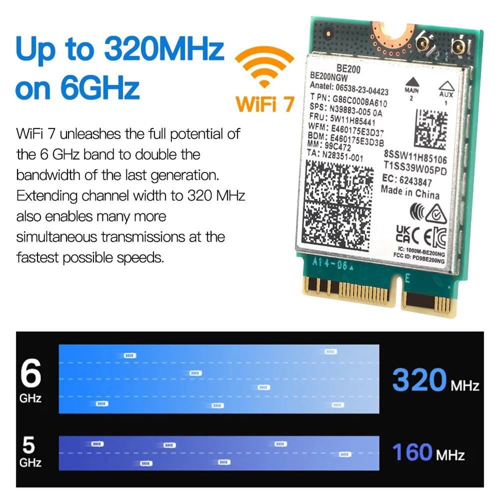 WIFI 7 BE200 BE200NGW Carte WiFi+Antenne Pièces de rechange BT 5.4 802.11AX Tri-Band M.2 NGFF Adaptateur réseau sans fil pour Win10/11