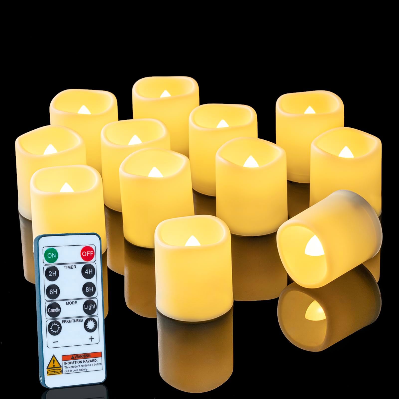 400+ Hour Remote Control Candles, 2/4/6/8H Timer LED Votive Candles, Battery Operated Tea Lights in Warm White for Outdoor, Table, Halloween, Christmas (Batteries Included