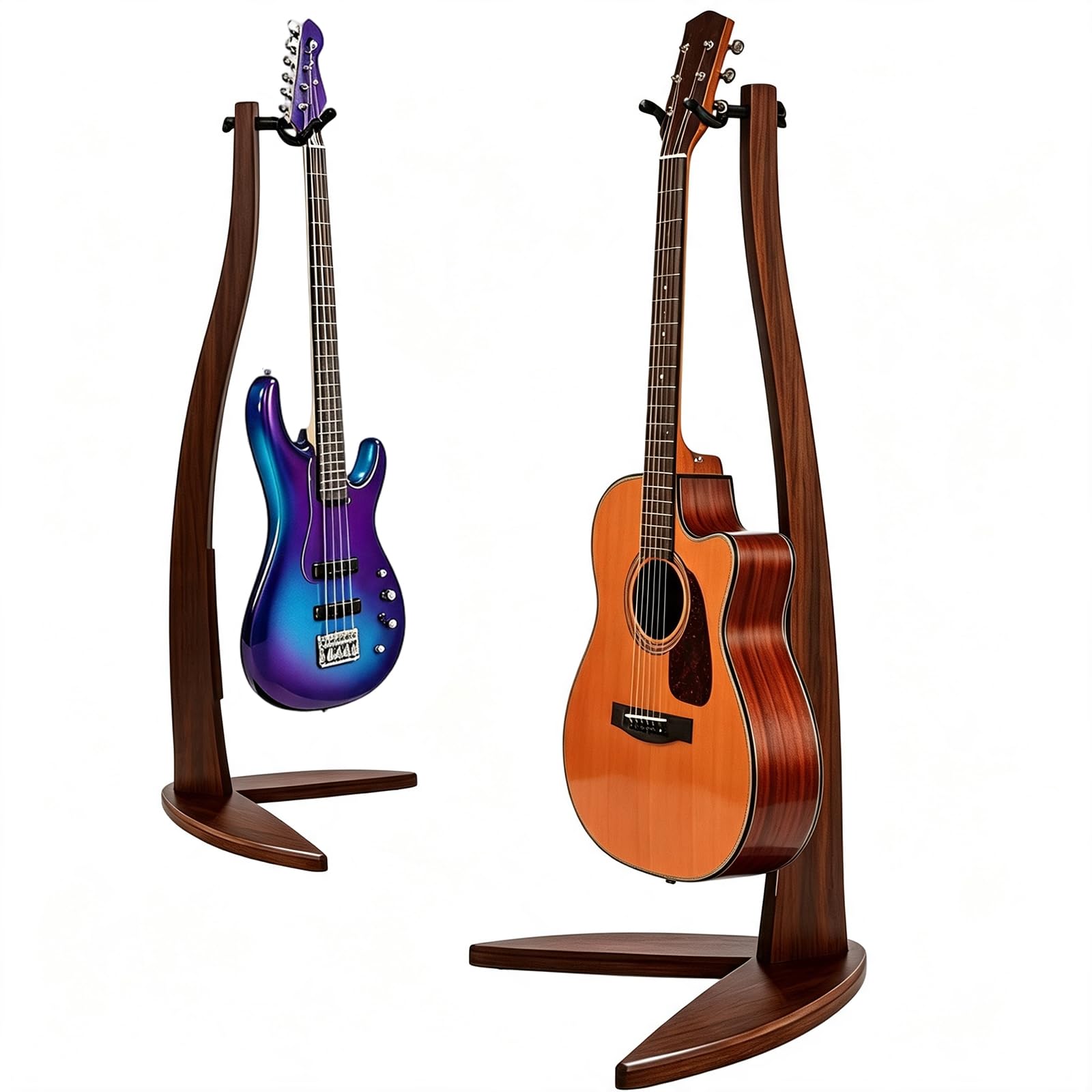 MUSO Supporto per chitarra e basso, in legno massiccio, a forma di sirena, per esposizione e conservazione, altezza 106,7 cm, antigraffio e anti-urto, per studi deorati, soggiorno e palco (noce nero,