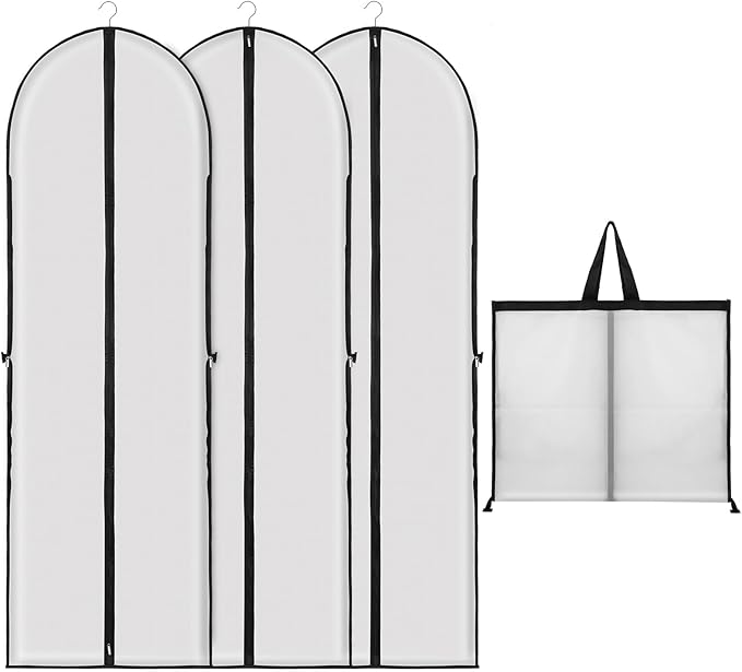 3 Pack Long Dress Covers Garment Storage Bags, 180cmx60cm Wedding Dress
