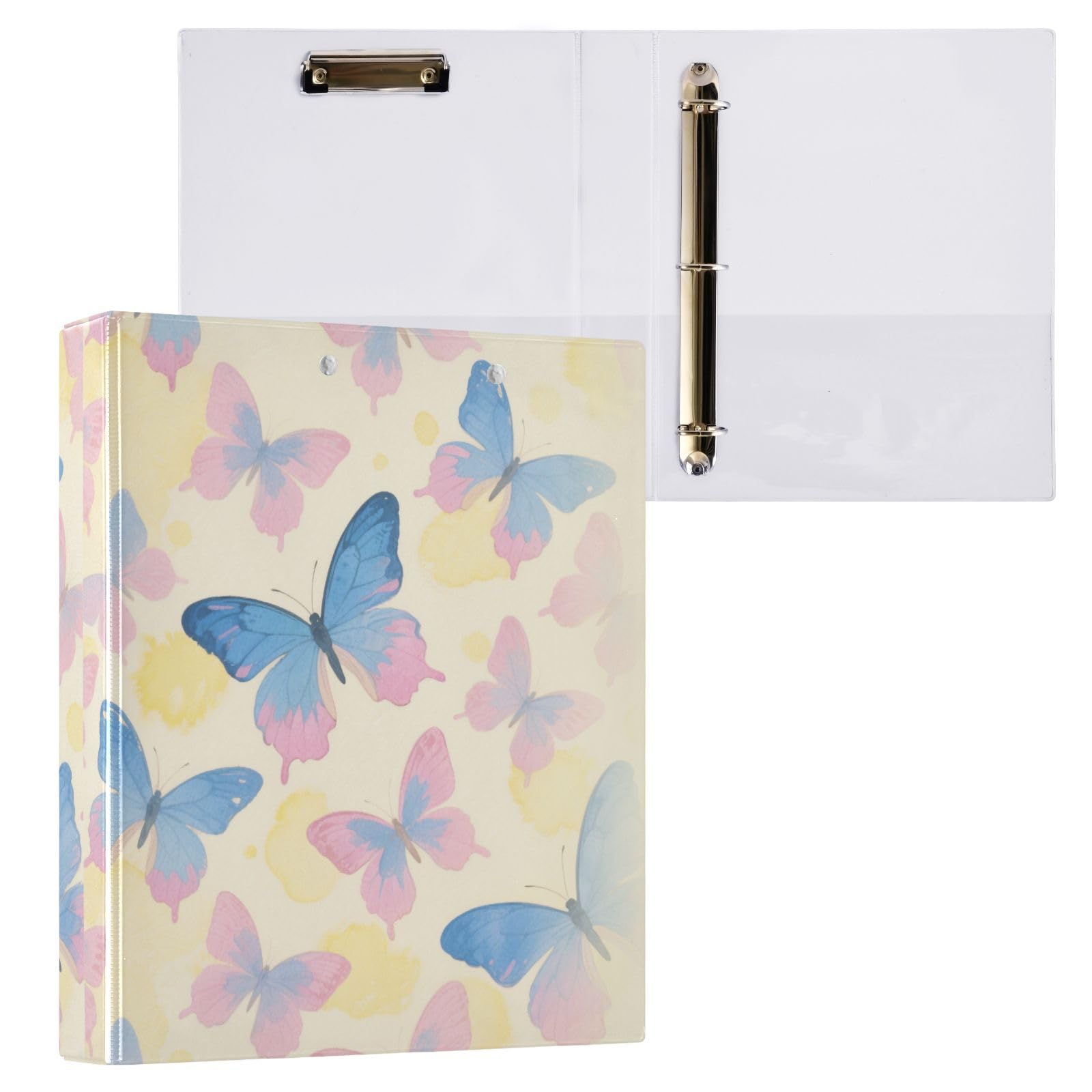 Classeur scolaire 3,8 cm Motif papillon rose et bleu