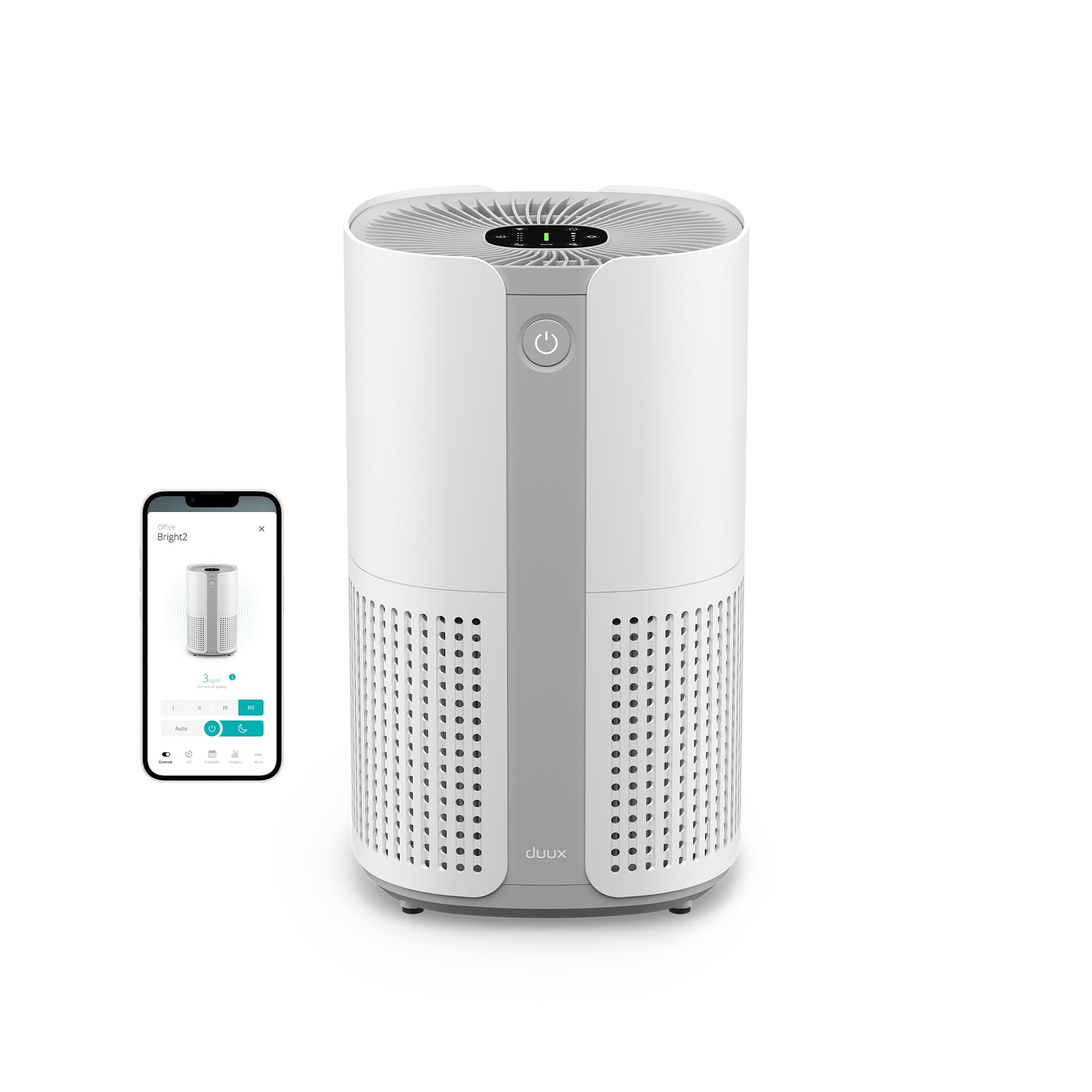 Duux Bright 2 Purificateur d'air intelligent - Purificateur d'air avec 210 CADR, indicateur de qualité de l'air et ioniseur - Nettoie jusqu'à 99,97% de la pollution jusqu'à 42m² - Blanc