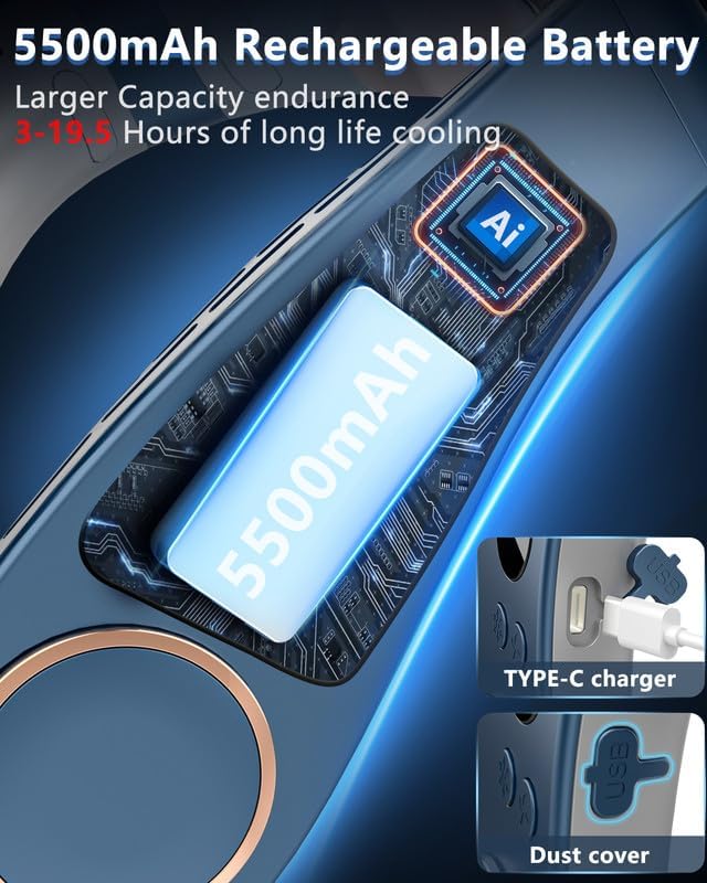 Miniatura 7 de Aire acondicionado de cuello con placa de enfriamiento, ventilador de cuello portátil, ventilador personal reciclable de larga vida sin aspas para