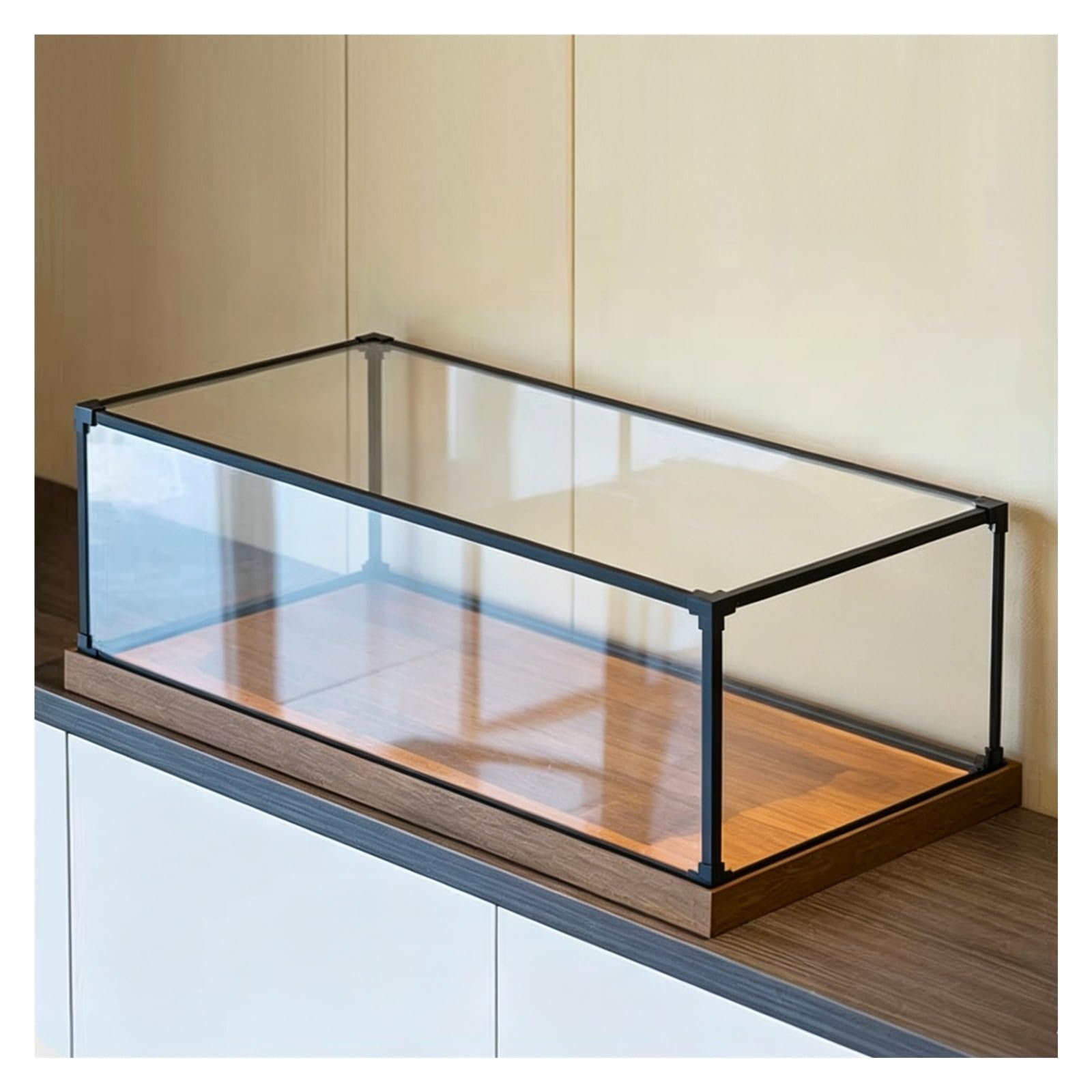 Przezroczysta akrylowa witryna z drewnianą podstawą i metalową ramą, organizer do figurek akcji, przedmiotów kolekcjonerskich, zabawek - gablota 75 x 45 x 45 cm do ekspozycji domowej i detalicznej