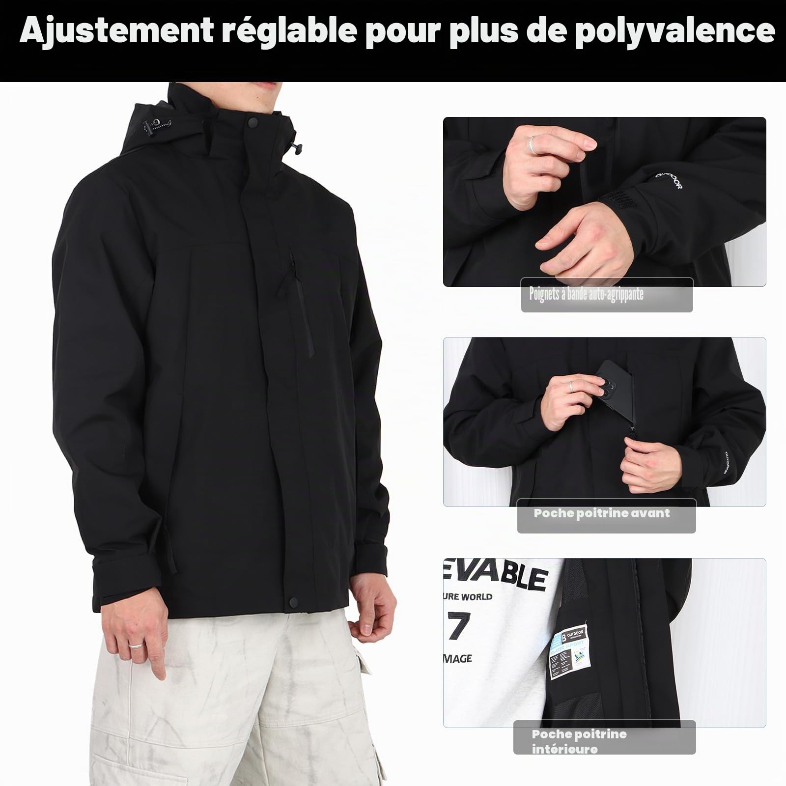 Trench Coat d’extérieur Imperméable léger pour Hommes Veste de Pluie Veste à Capuche de Trekking Coupe-vent pour la Randonnée et les Sports de Montagne